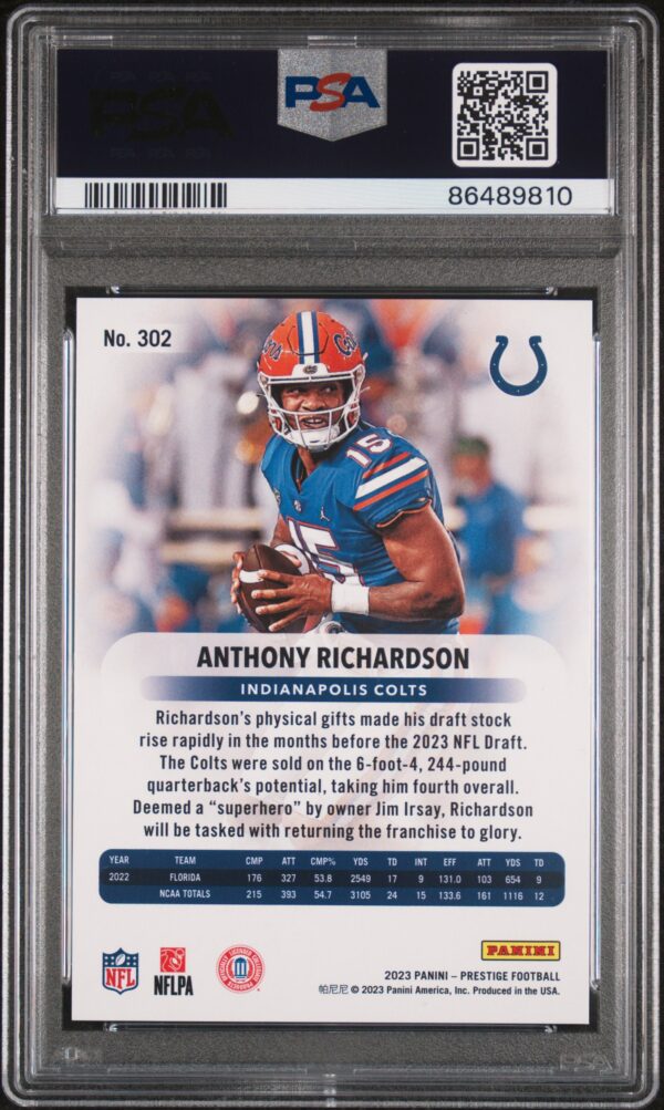 2023 PANINI PRESTIGE PLATINUM XTRA POINTS 2/10 #302 ANTHONY RICHARDSON PSA 10 - Image 2