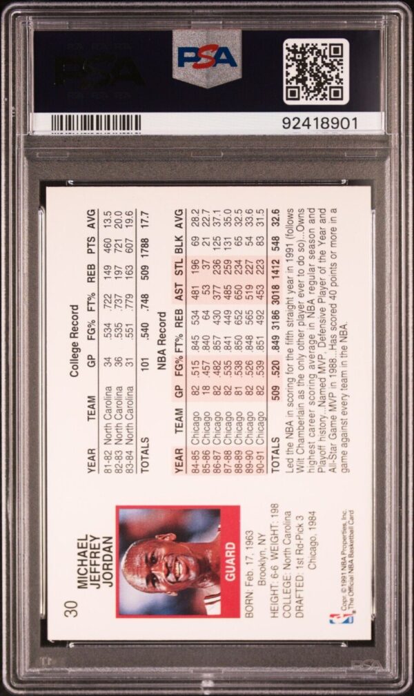 1991 HOOPS #30 MICHAEL JORDAN MINT PSA 9 - Image 2